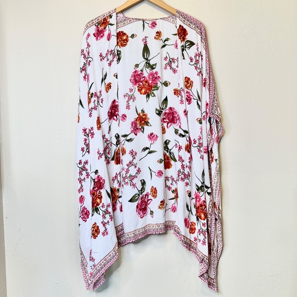 Japna Flower Floral Print Boho Festival Open Front Cascading Shrug Kaftan Kimono - Picture 4 of 16